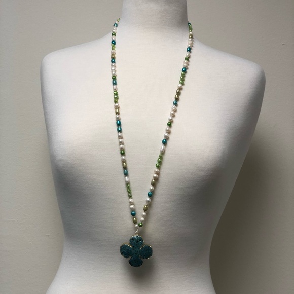Turquoise & Green Pearl Necklace - Picture 2 of 5